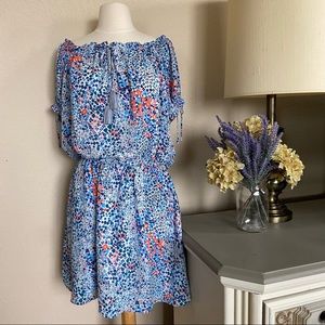 AQUA Bloomingdale’s short sleeve sky floral dress